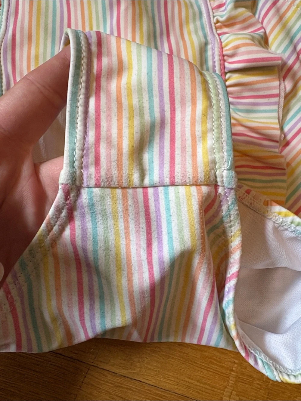 Ruffle Butts Size 5 Pastel Rainbow Stripe Ruffle One-Piece Swimsuit